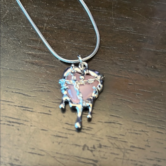 Silver and Pink Heart Pendant Necklace - Picture 2 of 2